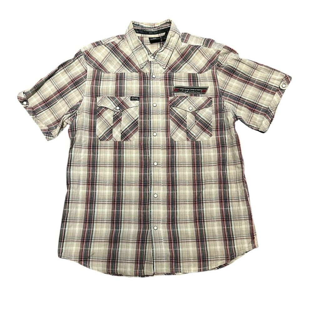Harley Davidson Men's XL Short Sleeve Plaid Logo Short Sleeve Shirt V-Twin